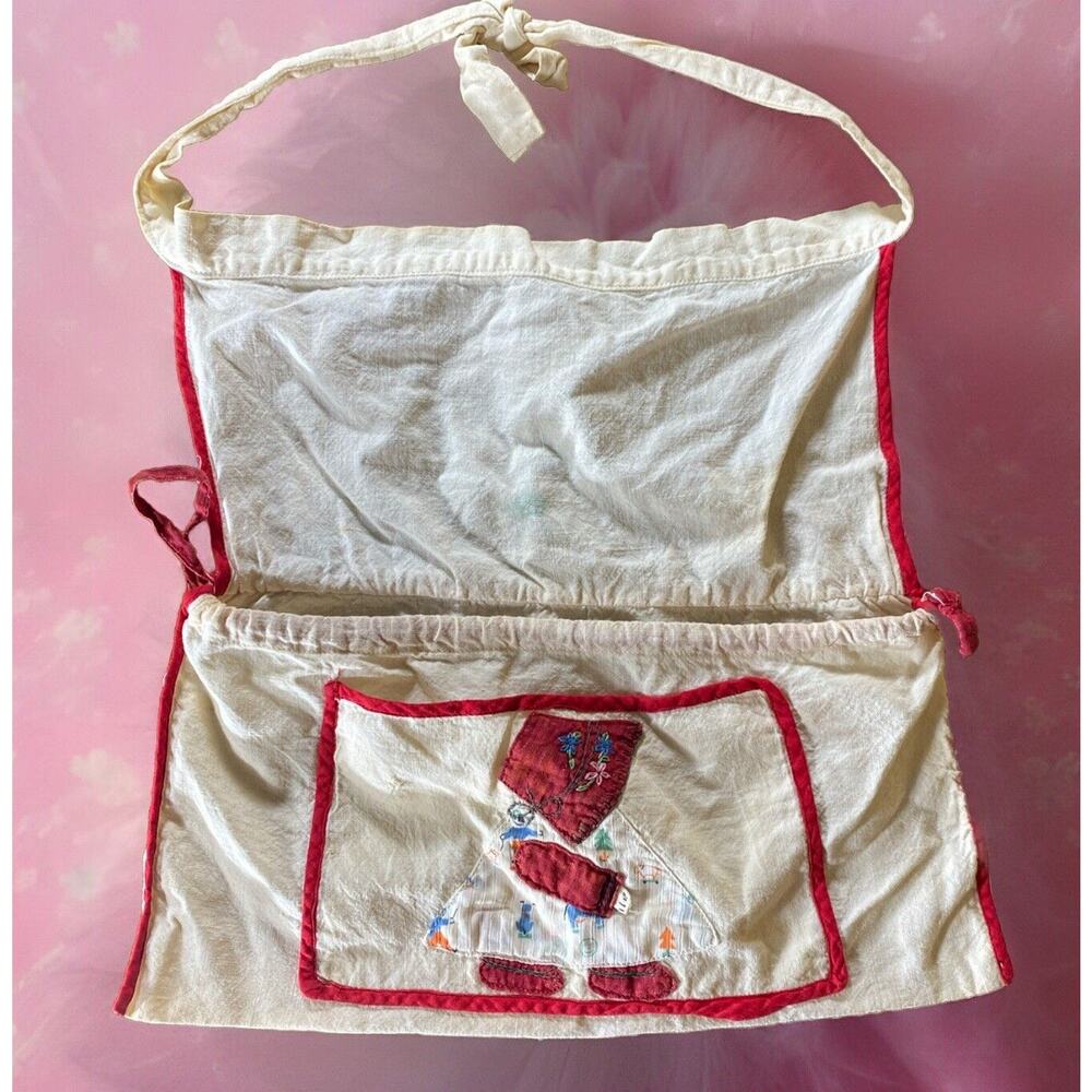VTG Antique Hand Made Apron Toddler Child Appliqué Bonnet Girl Embroidered READ